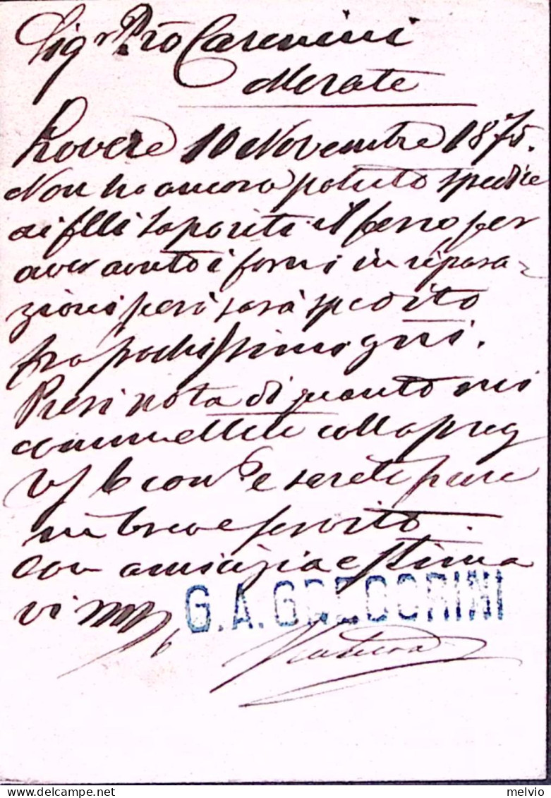 1875-LOVERE C.2 (14.8) Su Cartolina Postale Effigie C.10 - Entiers Postaux