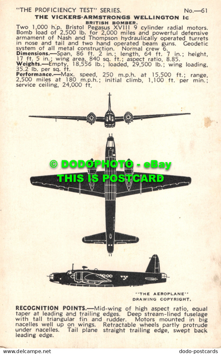 R499232 The Vickers Armstrongs Wellington Ic. British Bomber. Valentine Aircraft - Monde