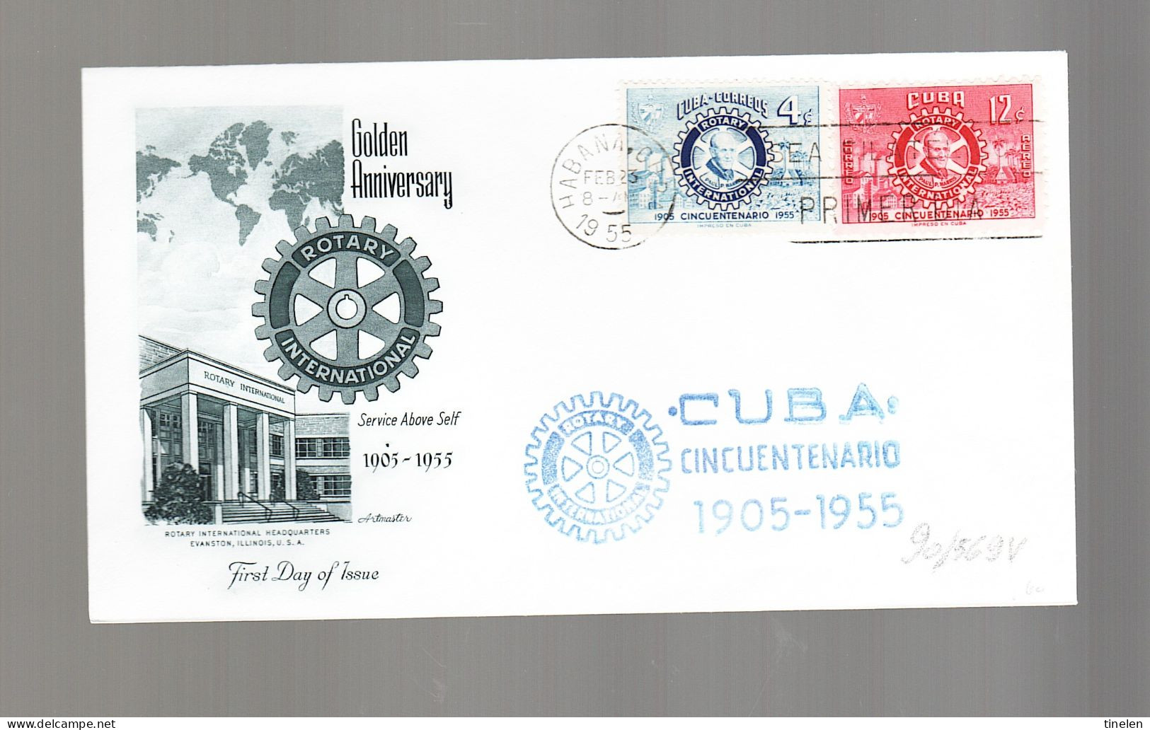 Cuba - 1955 Fdc Rotary - Rotary, Lions Club