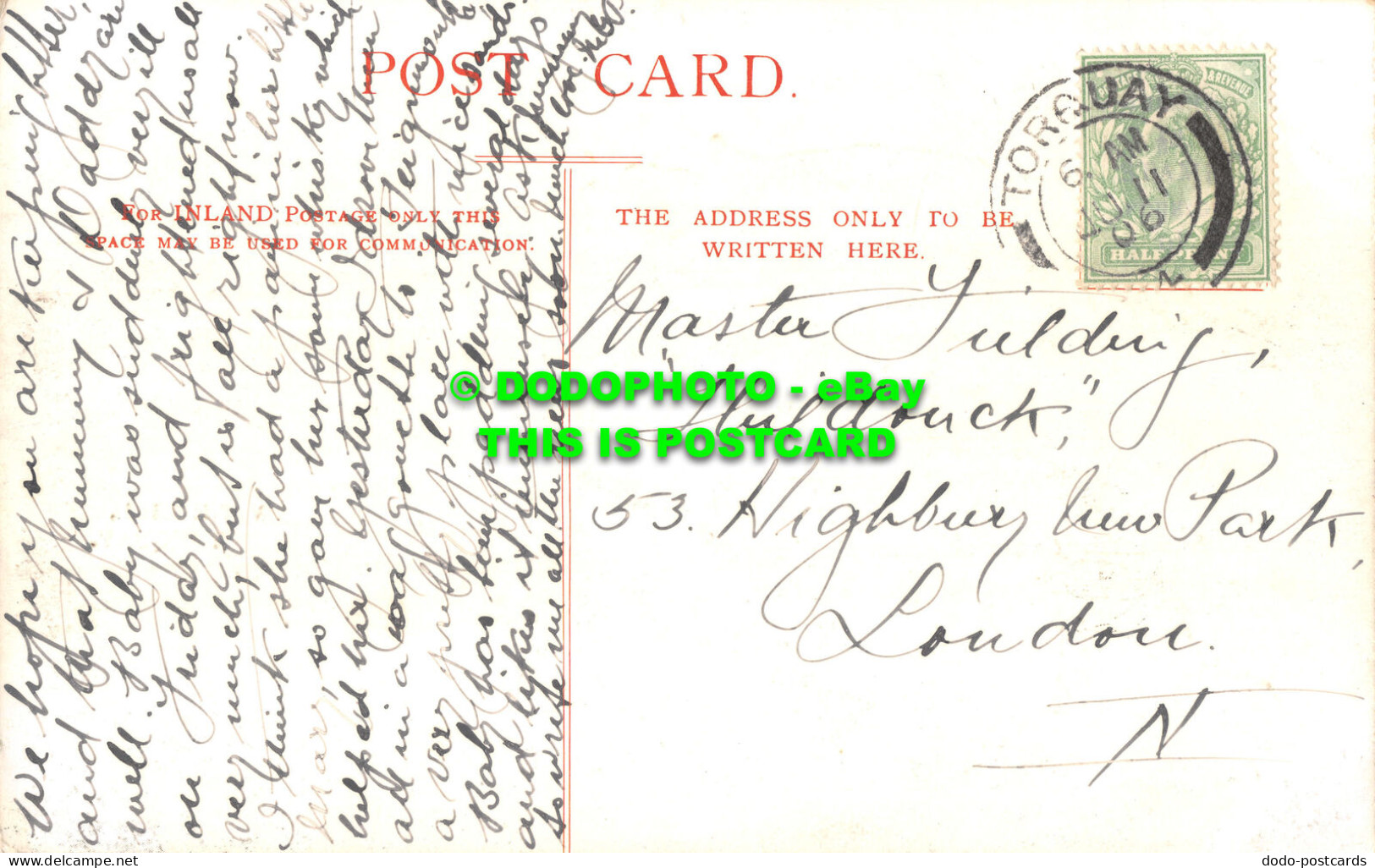 R499236 Torquay. Vane Hill. Postcard. 1906 - Monde