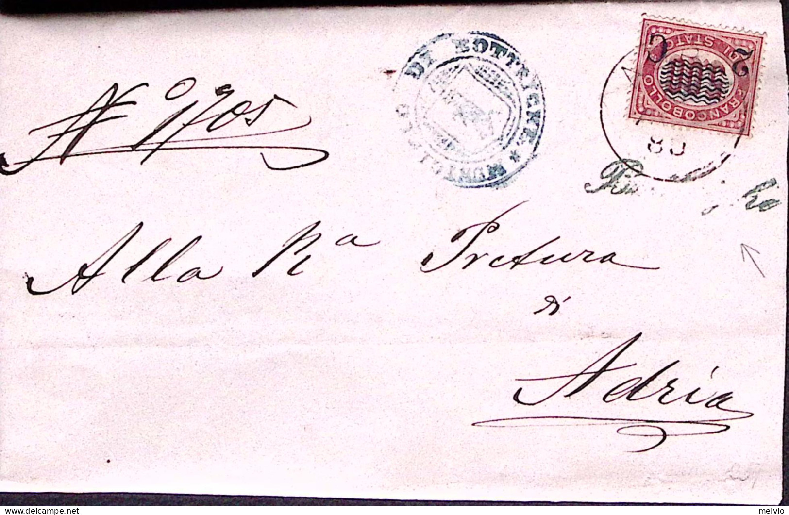 1880-FR.LLI SERVIZIO Sopr C.2/5,00 Su PIEGO Bottrighe (12.8) - Marcophilie