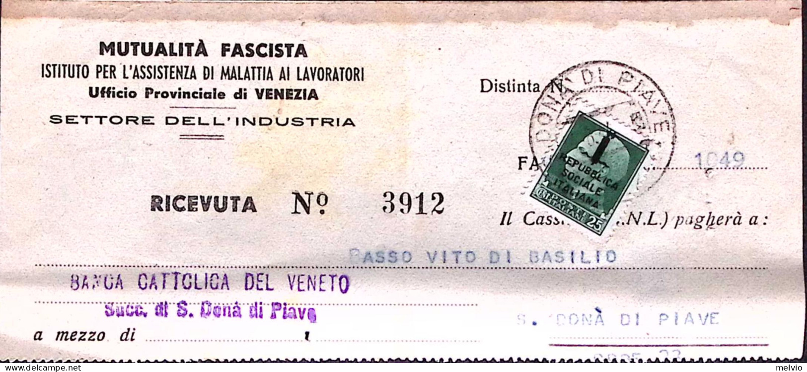 1944-R.S.I. IMPERIALE Sopr C.25 Su Avviso S. Donà Di Piave Per Distretto - Storia Postale