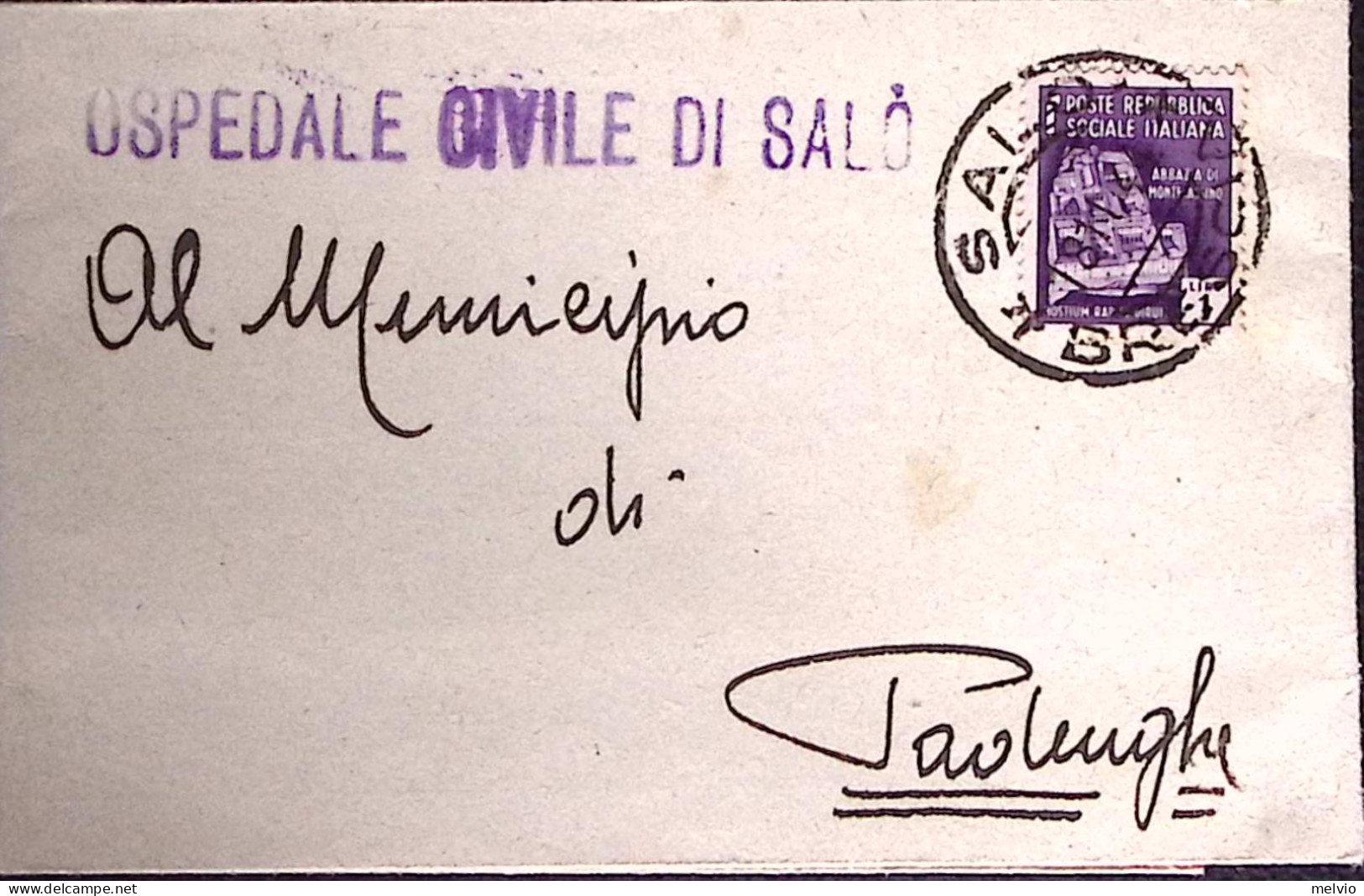 1944-MONUMENTI Lire 1 Isolato Su Piego Salò (11.11) - Storia Postale