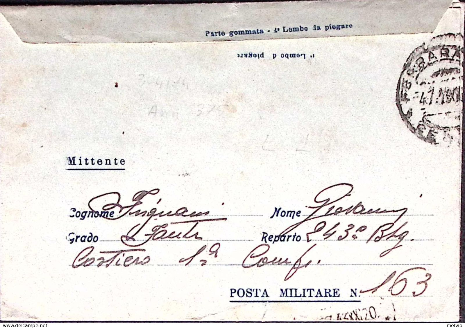 1943-Posta Militare/N 163 C.2 (30.6) Su Biglietto Franchigia - War 1939-45
