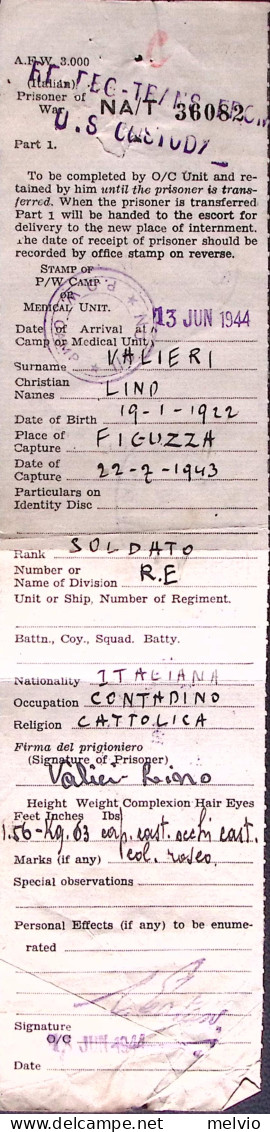 1943-SCHEDA PERSONALE Con Segnalazione Dei Vari Campi Ospitanti Prigioniero Di G - Guerre 1939-45