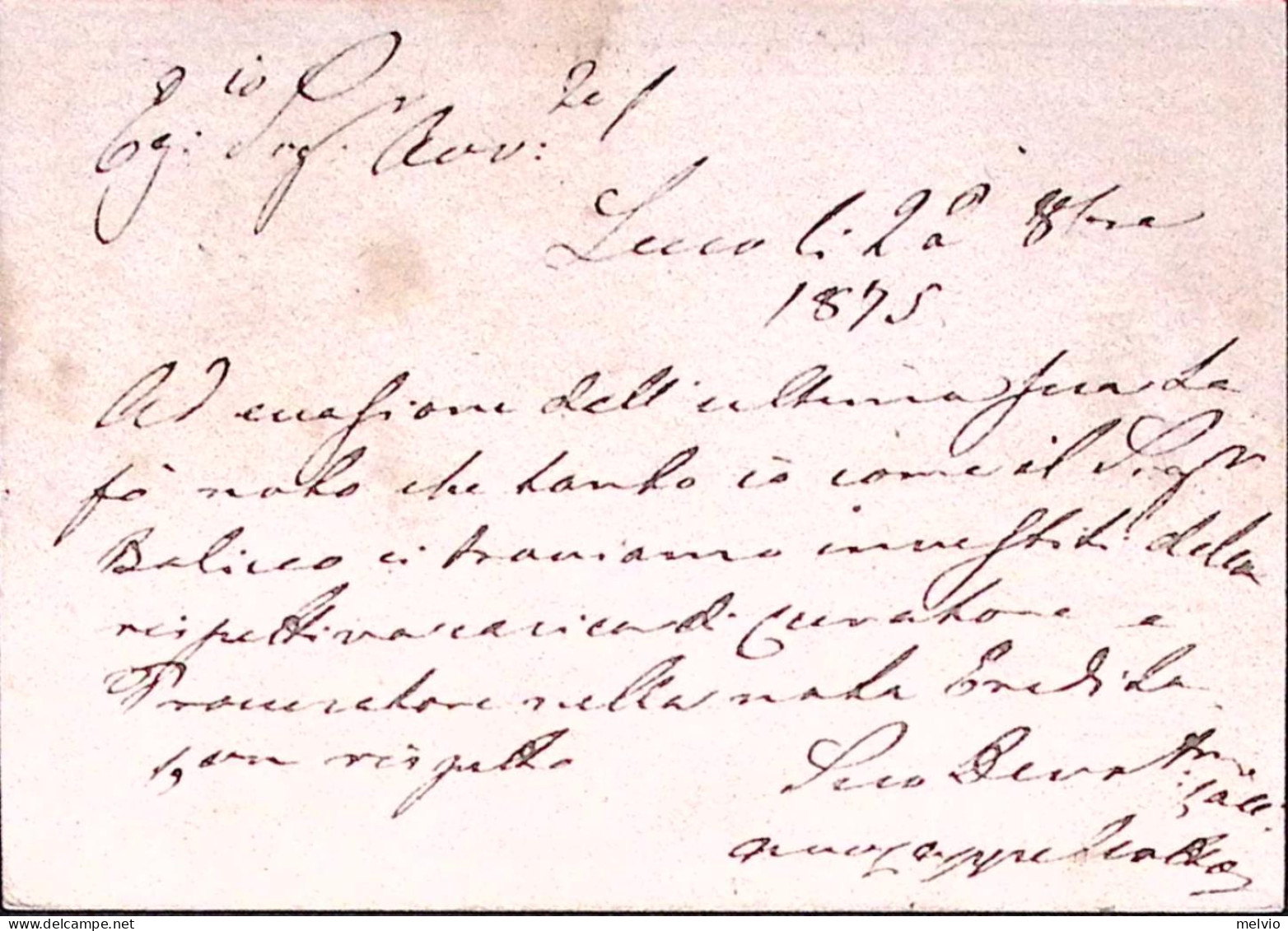 1875-CARTOLINA POSTALE C.10 Viaggiata Lecco (23.8) - Entero Postal