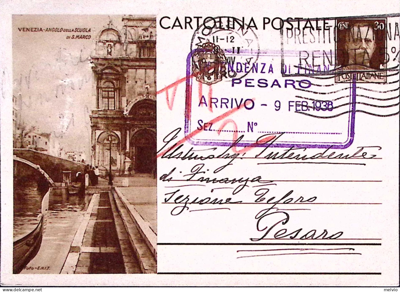 1936-cartolina POSTALE C.30 Venezia Angolo Della Scuola .. Viaggiata Segni Spill - Venezia (Venedig)
