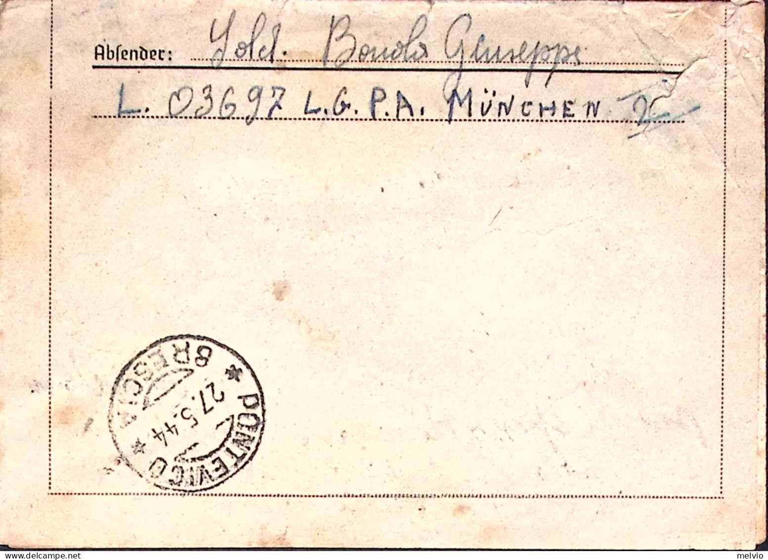 1944-FELDPOST Lgpa 06397 ( E Non 03697!) Munchen Manoscritto Al Verso Di Bigliet - Storia Postale