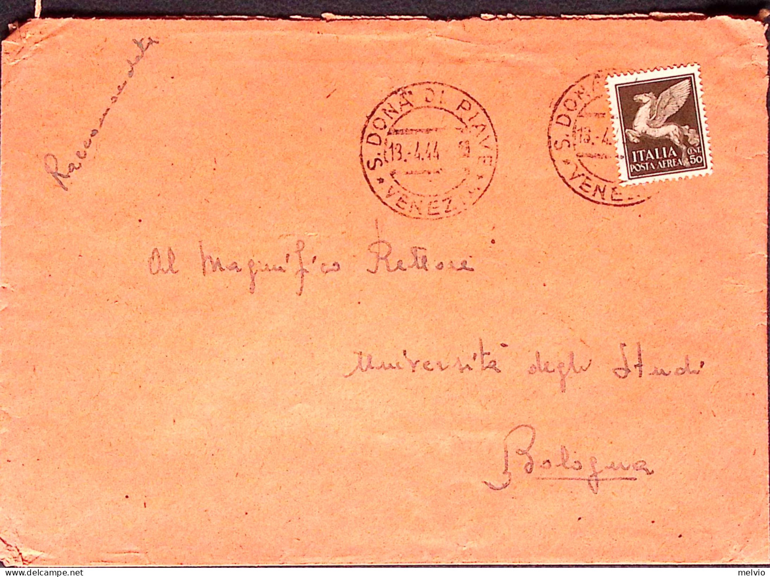 1944-POSTA AEREA C.50 Isolato Su Busta S. Donà Di Piave (13.4) - Poststempel
