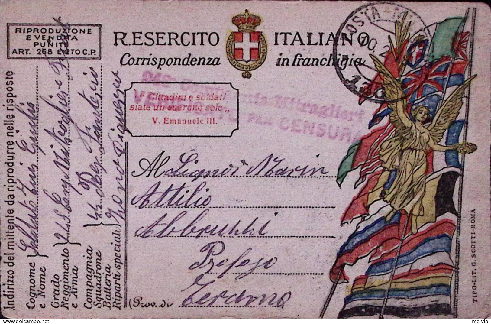 1919-Posta Militare/130 C.2 (10.2) Su Cartolina Franchigia - Storia Postale