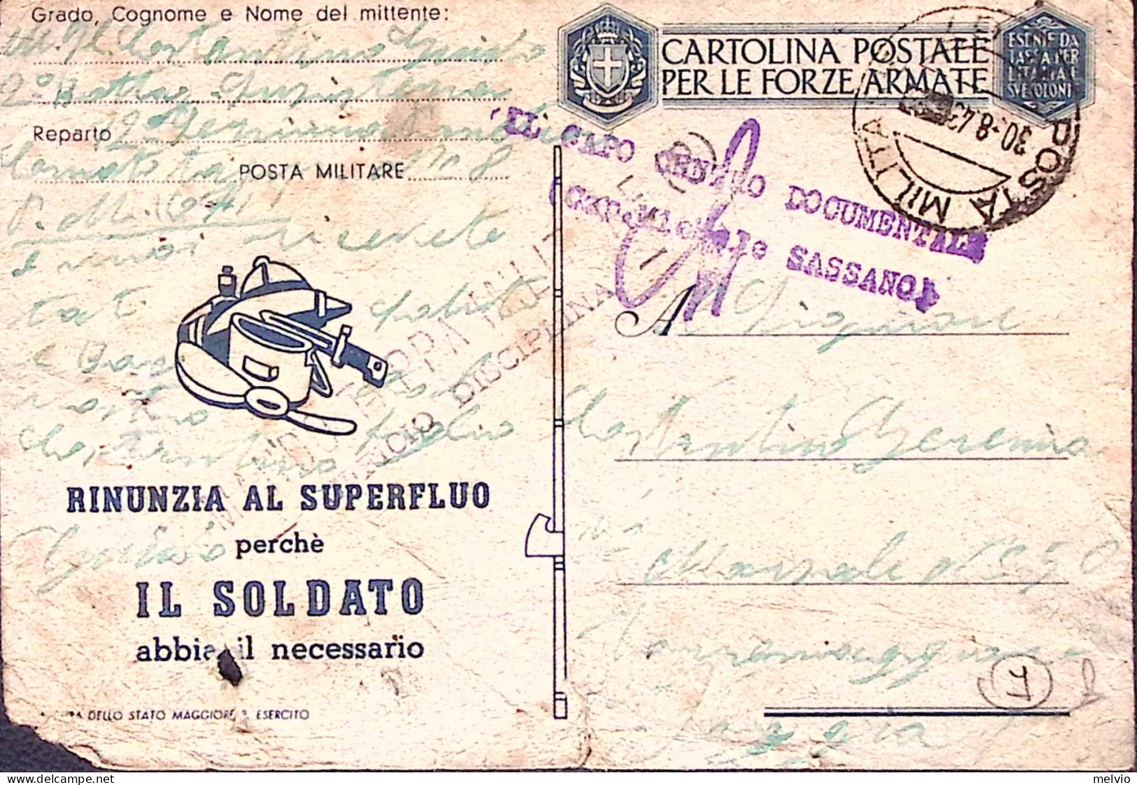 1942-RINUNCIA AL SUPERFLUO . Cartolina Franchigia Cartoncino Crema Viaggiata Pos - Storia Postale