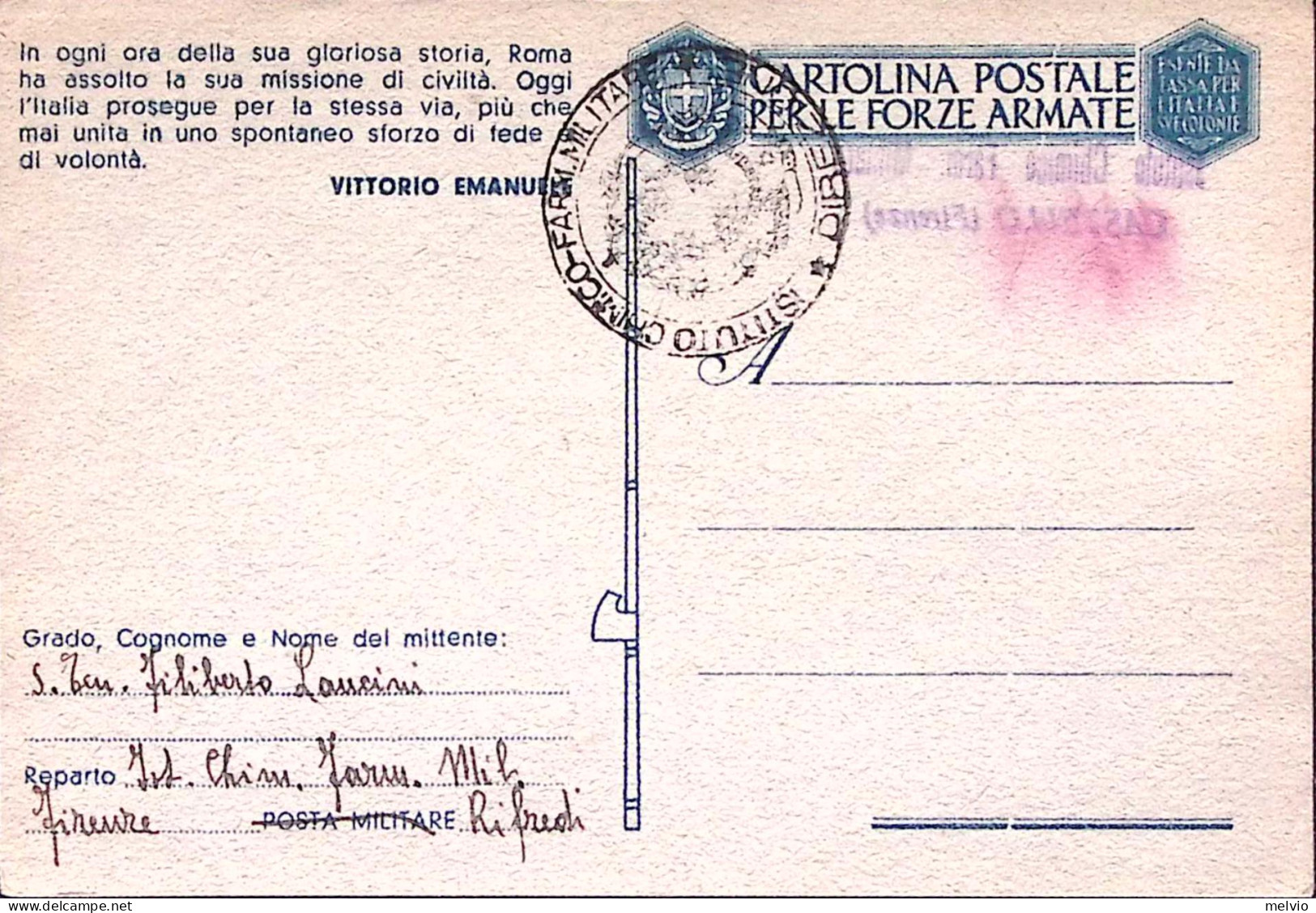 1942-Cartolina Franchigia Motto In Ogni Ora , Mittente Manoscritto Non Utilizzat - Storia Postale