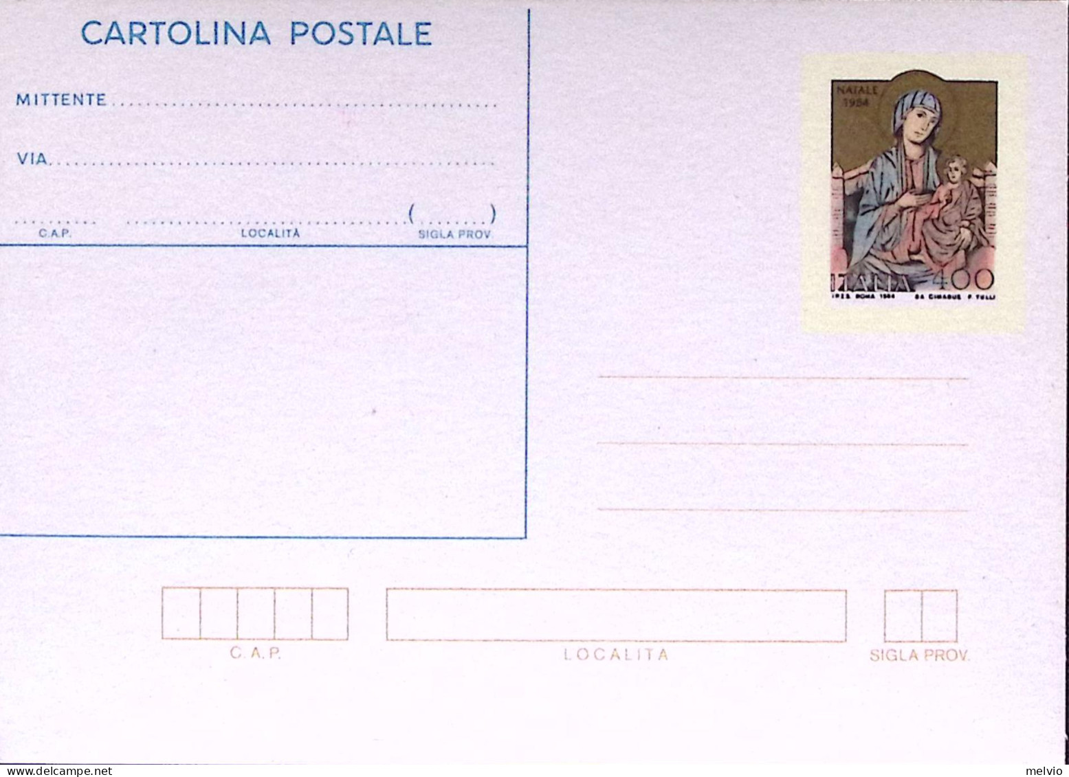 1984-Cartolina Postale Lire 400 Natale Madonna Di Cimabue Nuova - Stamped Stationery