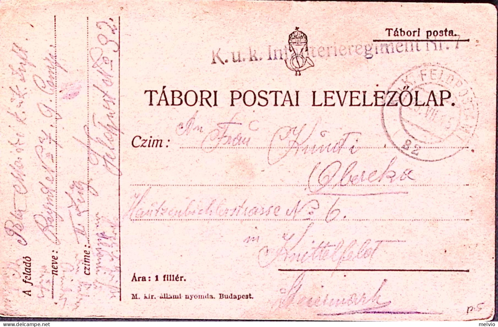 1915-Austria K.u.K Feldpostamt/82 (28.7) Su Cartolina Franchigia - Marcophilie