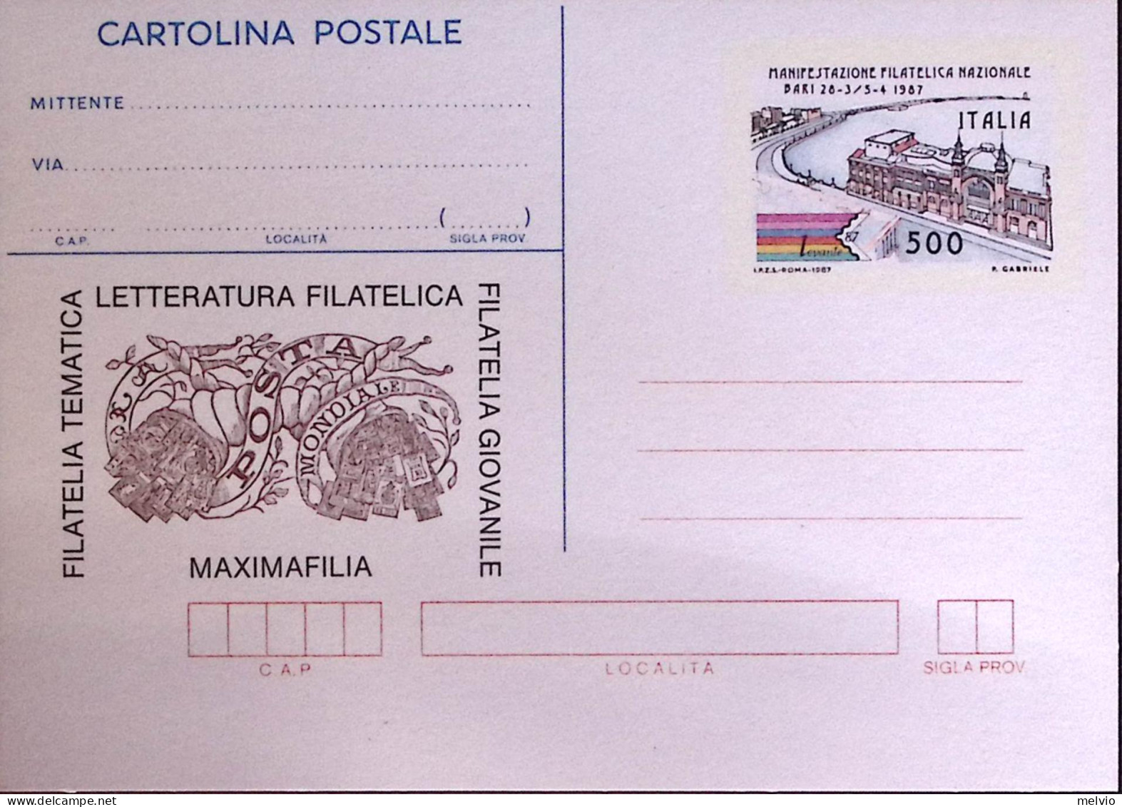 1987-Cartolina Postale Lire 500 Bari Nuova - Interi Postali
