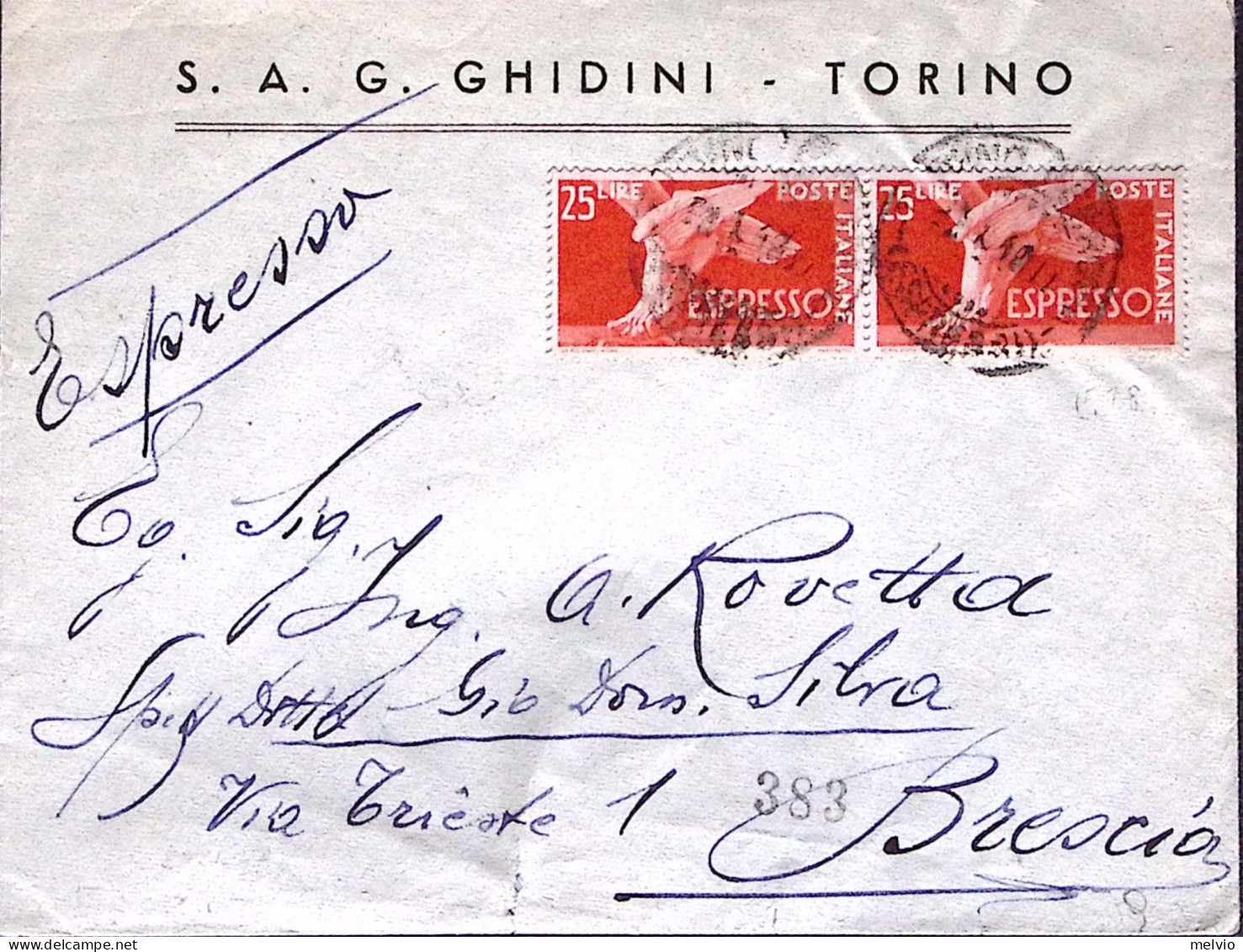 1949-ESPRESSI Coppia Lire 25 Su Espresso Torino (22.1) - 1946-60: Poststempel