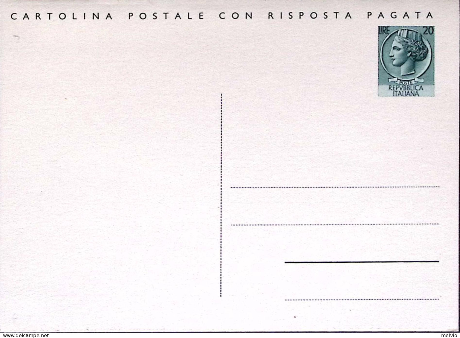 1953-Cartolina Postale RP Siracusana Lire 20+20 Nuova - Stamped Stationery