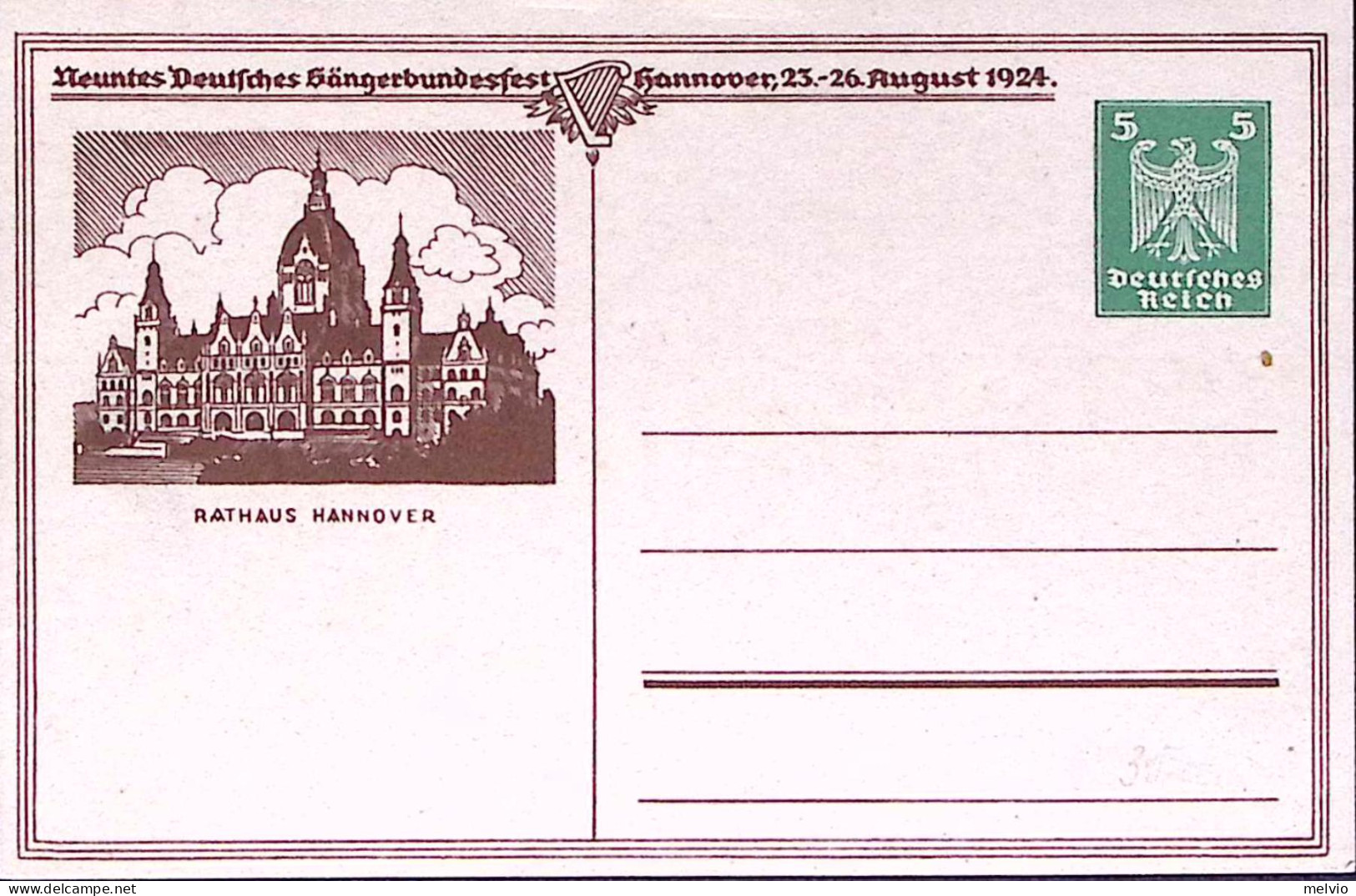 1924-Germania Cartolina Postale P.5 Commemorativa Rathaus Hannover Nuova - Storia Postale