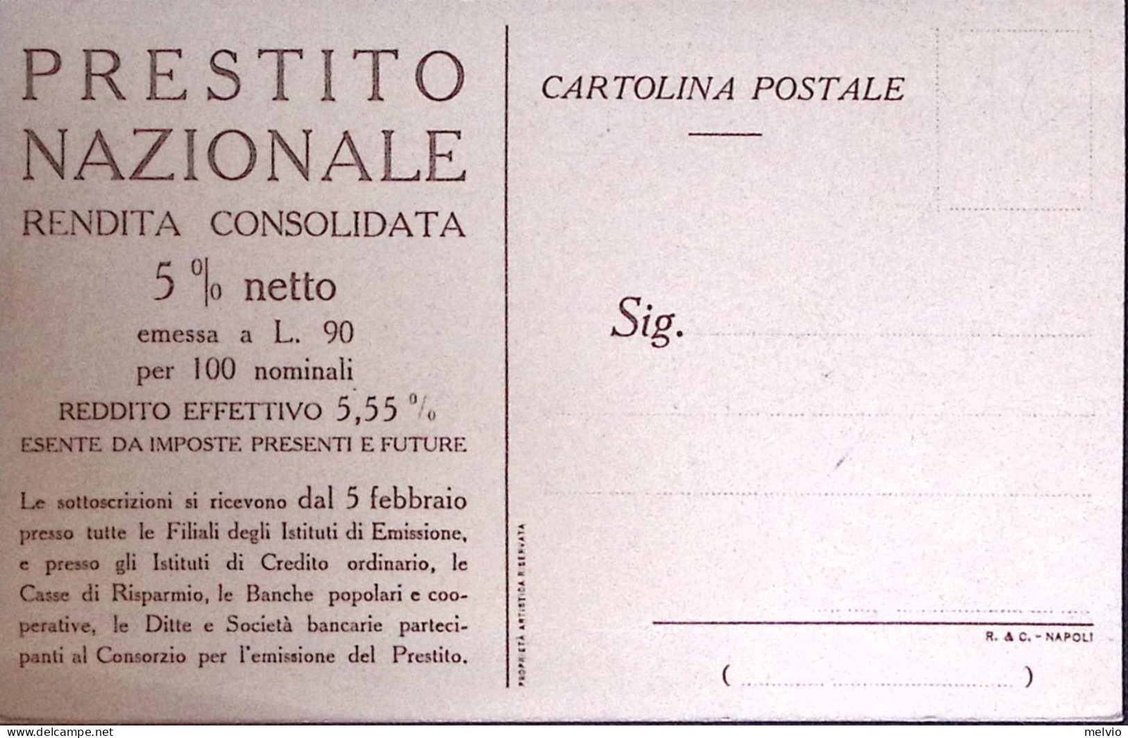 1917-PRESTITO NAZIONALE 5 Per Cento Nuova - Marcophilie