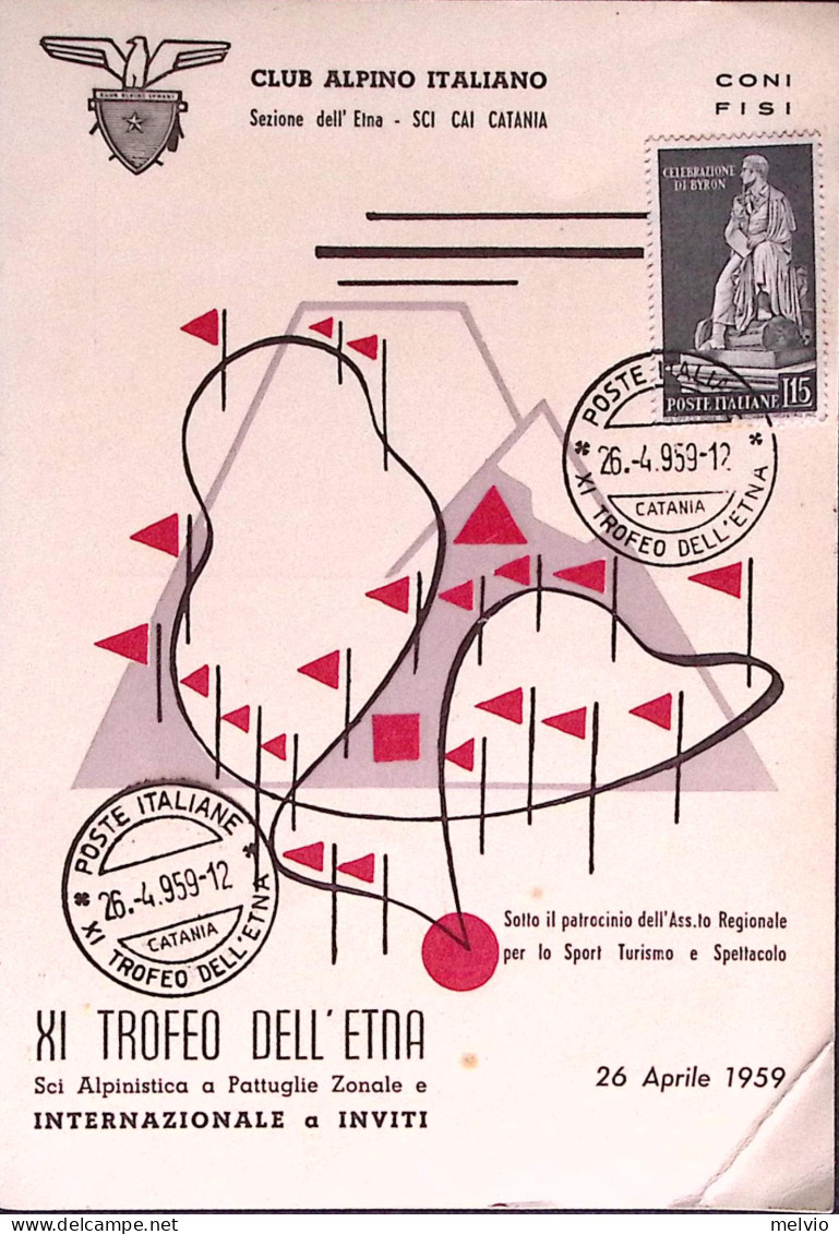 1959-CATANIA XI Trofeo Dell'Etna Annullo Speciale (26.4) Su Cartolina Angolo Con - Manifestazioni
