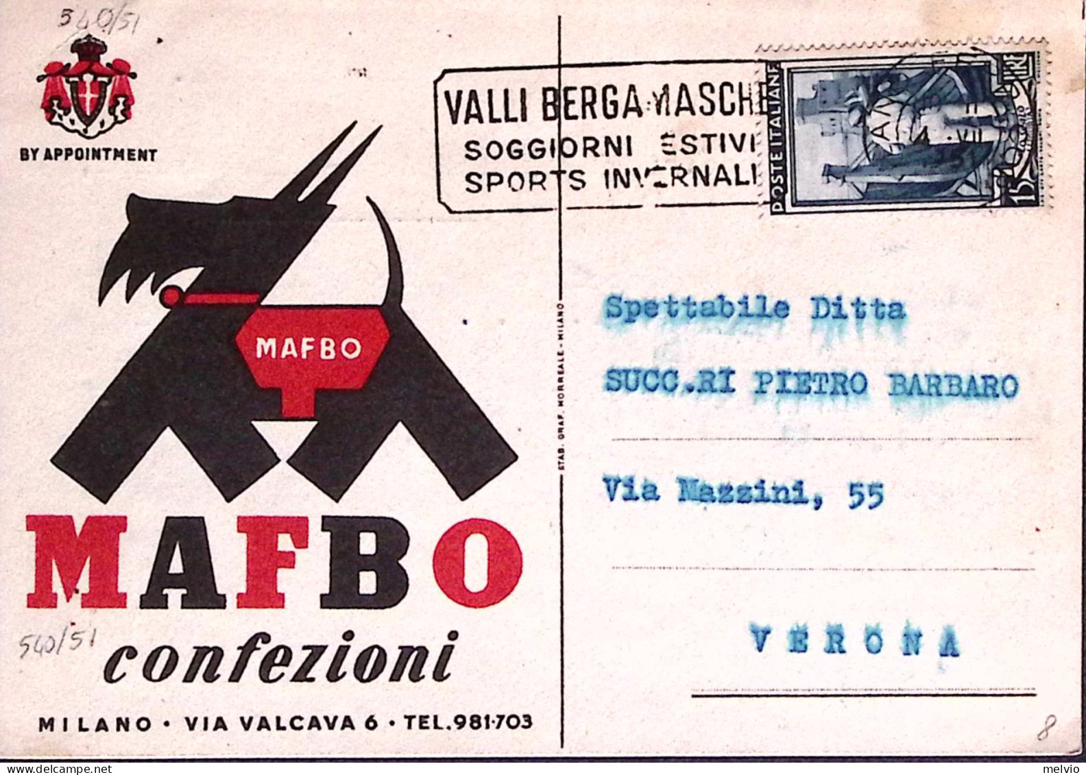 1951-MILANO Confezioni MAFBO Intestazione A Stampa Di Cartolina Viaggiata (4.7) - Reclame