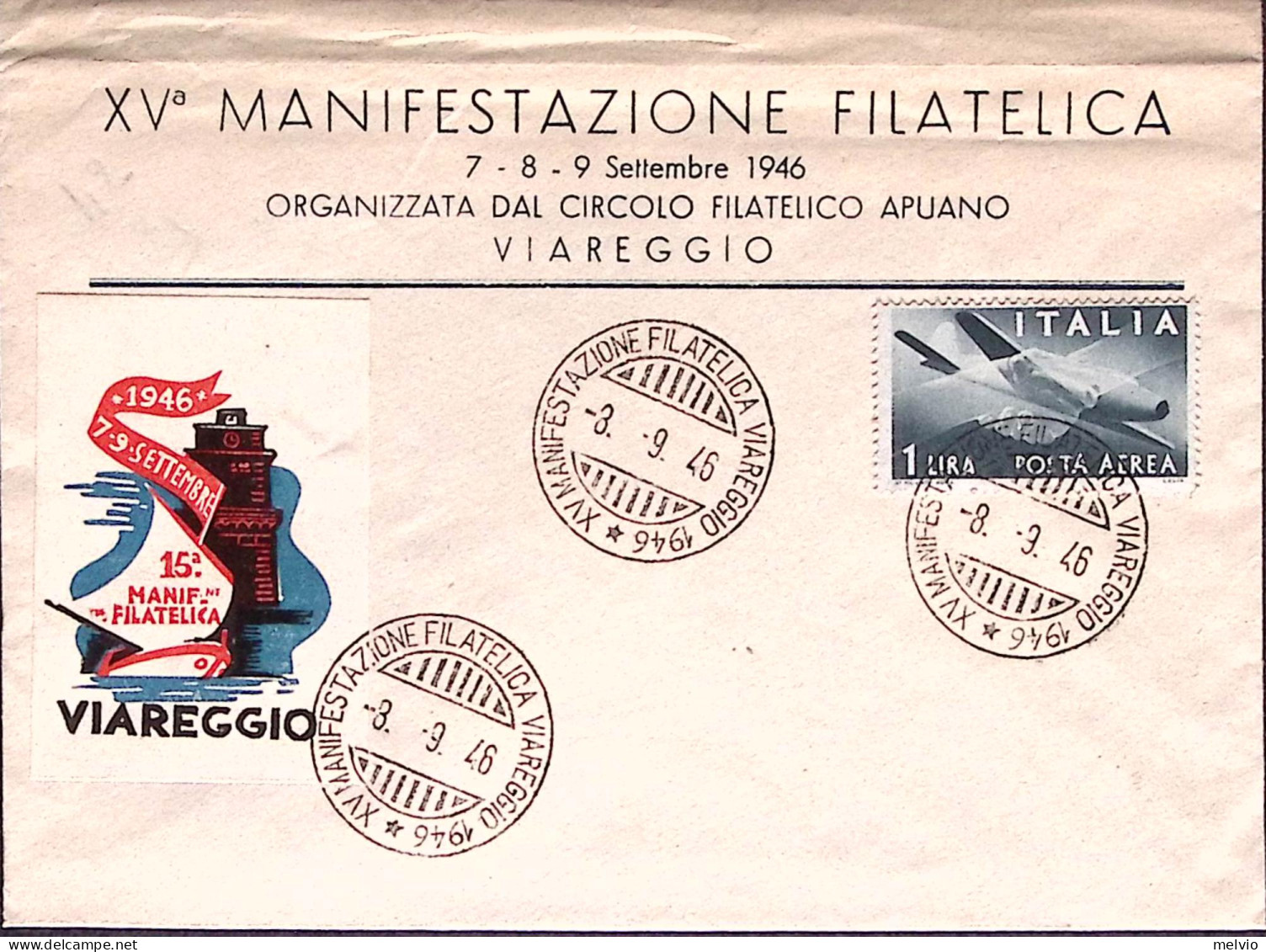 1946-VIAREGGIO XV Manifestazione Filatelica Annullo Speciale (8.9) E Chiudilette - Exhibitions