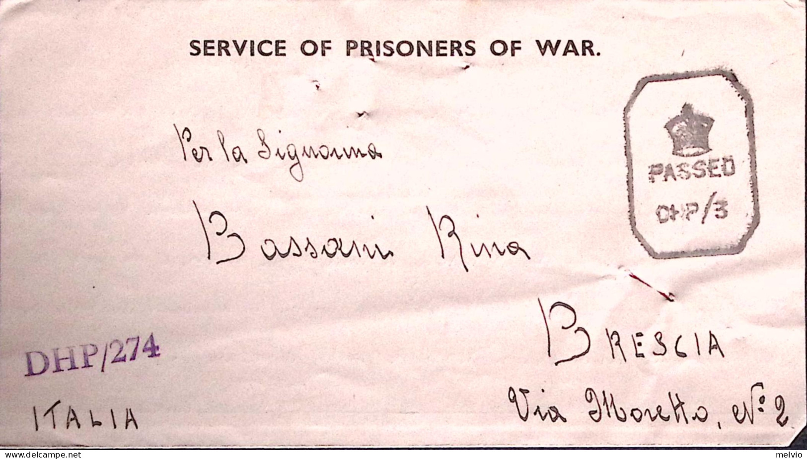 1943-P.O.W. CAMP 3 Manoscritto Al Verso Di Biglietto Franchigia Da Prigioniero G - Marcophilie