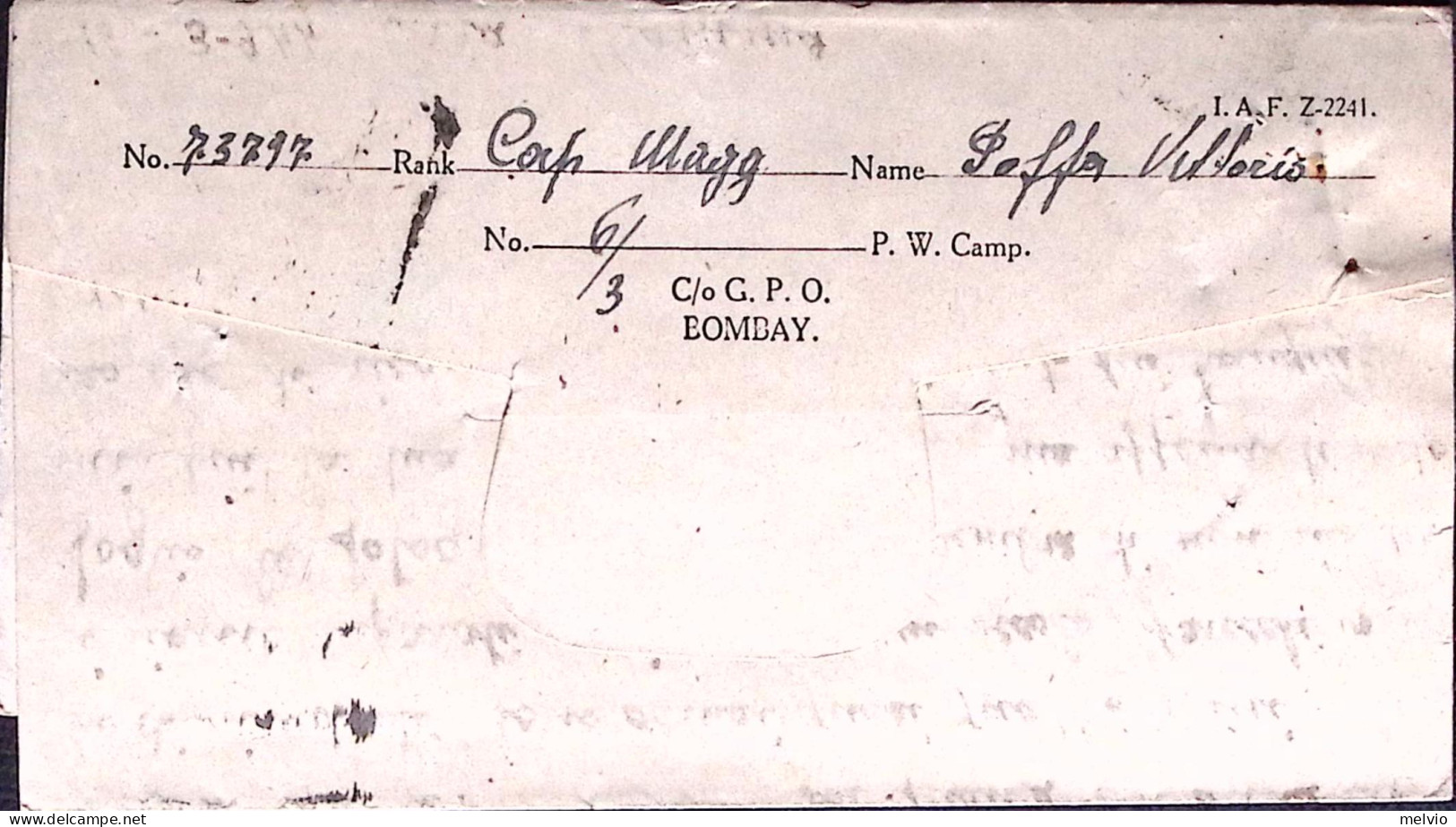 1944-P.O.W. CAMP 6 Al Verso Di Biglietto Franchigia Da Prigioniero Guerra Italia - Marcofilía