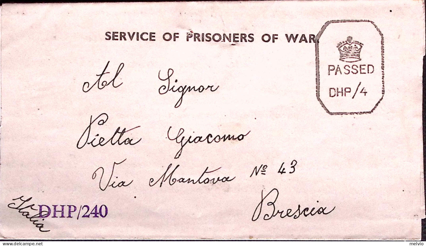 1943-P.O.W. CAMP 4 Al Verso Di Biglietto Franchigia Da Prigioniero Guerra Italia - Storia Postale