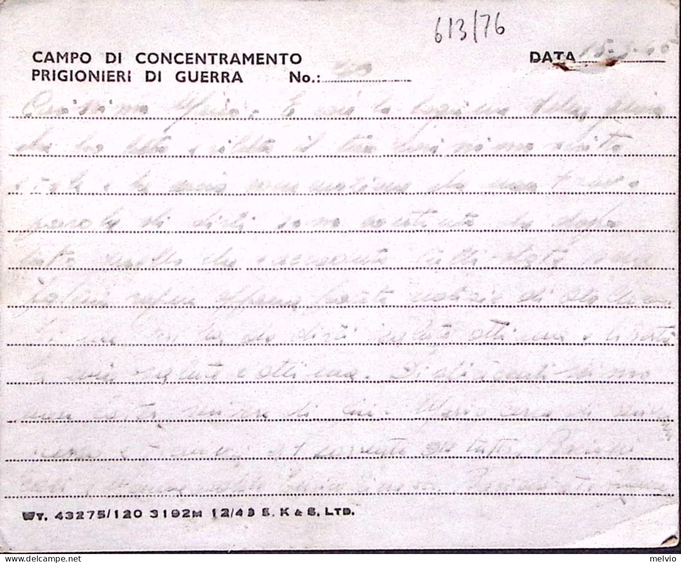 1945-WAR CAMP 40 Manoscritto Su Cartolina Franchigia Da Prigioniero Guerra Itali - Marcophilie