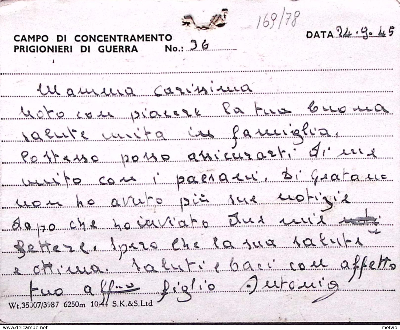 1945-WAR CAMP 36 Tondo Su Cartolina Franchigia Da Prigioniero Guerra Italiano In - Marcophilie