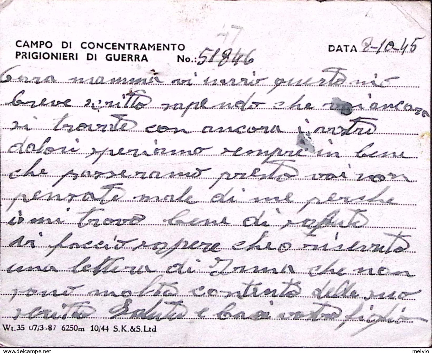 1945-WAR CAMP 47 Tondo Su Cartolina Franchigia Da Prigioniero Guerra Italiano In - Marcofilía