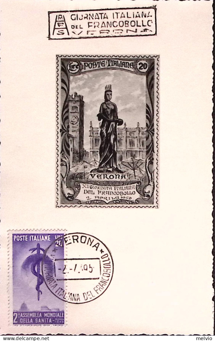 1950-SANITA' Lire 20 Su Cartolina Verona (2.4) - 1946-60: Poststempel