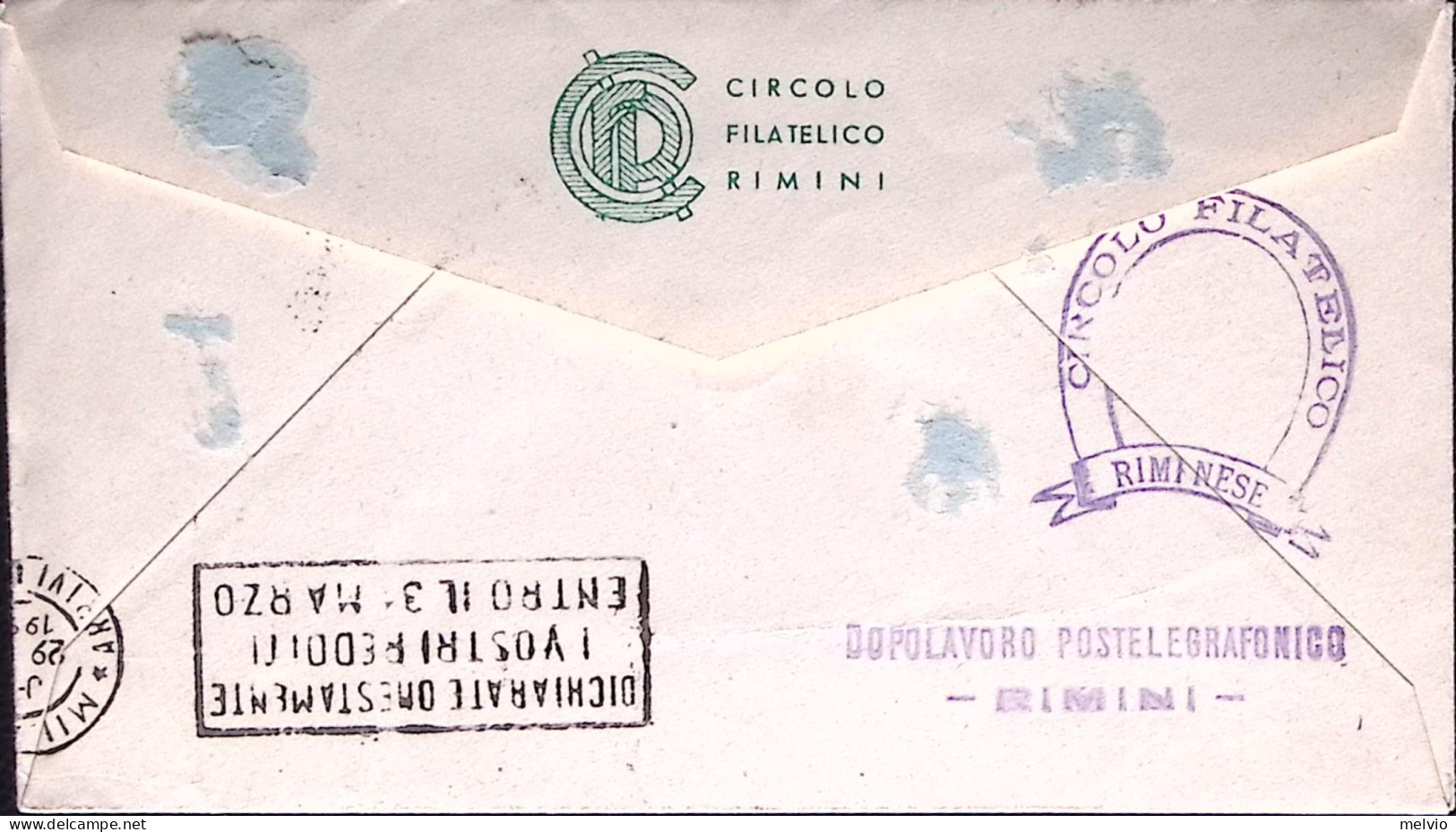 1954-RIMINI Raduno Filatelico Regionale Annullo Speciale (23.3) Su Busta - Ausstellungen
