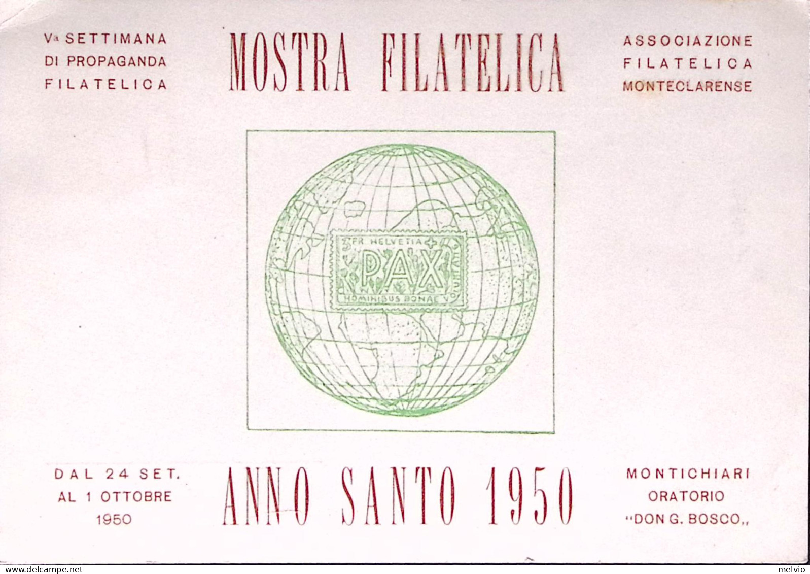 1950-MONTICHIARI V Settimana Propaganda Filatelica Annullo Speciale (24.9) Su Ca - 1946-60: Marcophilie