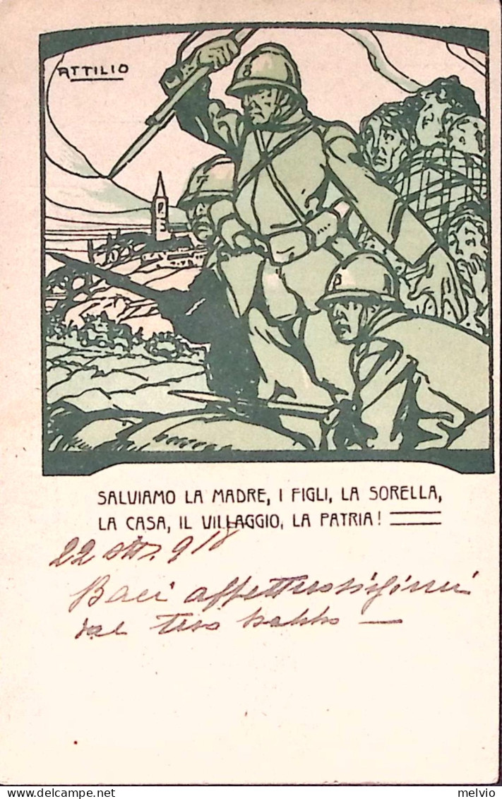 1918-Salviamo La Madre . Vignetta Attilio Serie B N 1 Su Cartolina Franchigia Vi - Marcophilie
