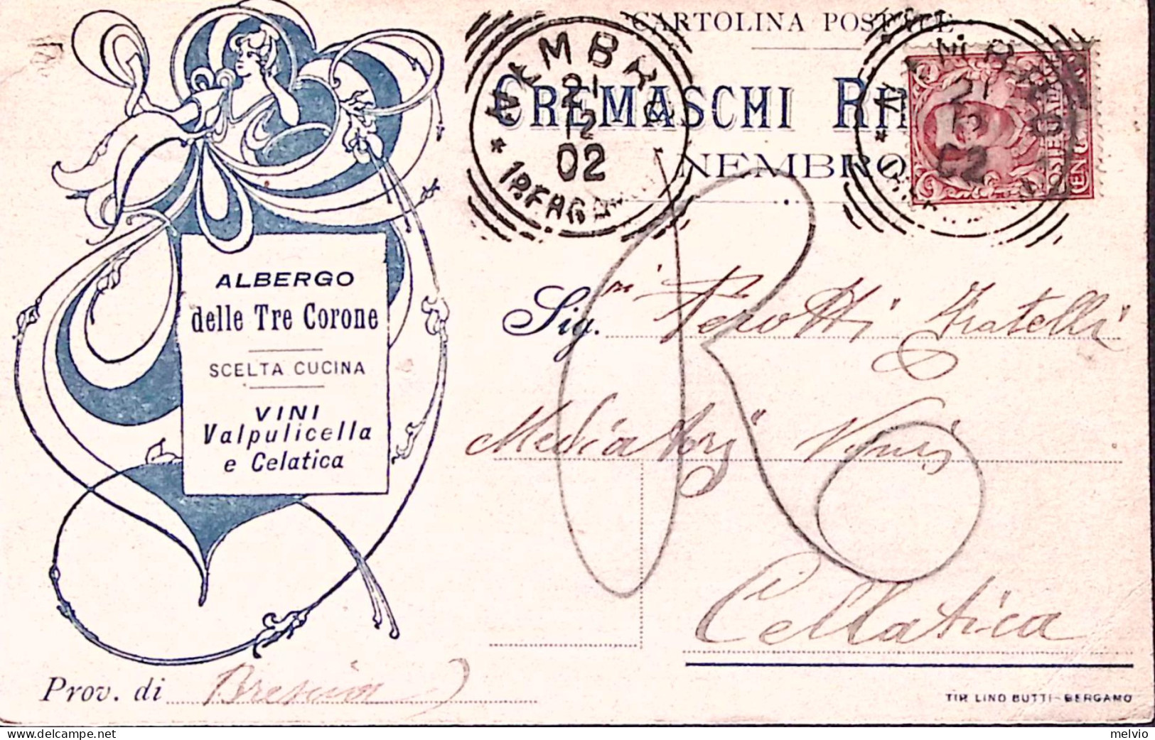1902-NEMBRO Remaschi Albergo Delle Tre Corone Intestazione A Stampa Su Cartolina - Marcofilía