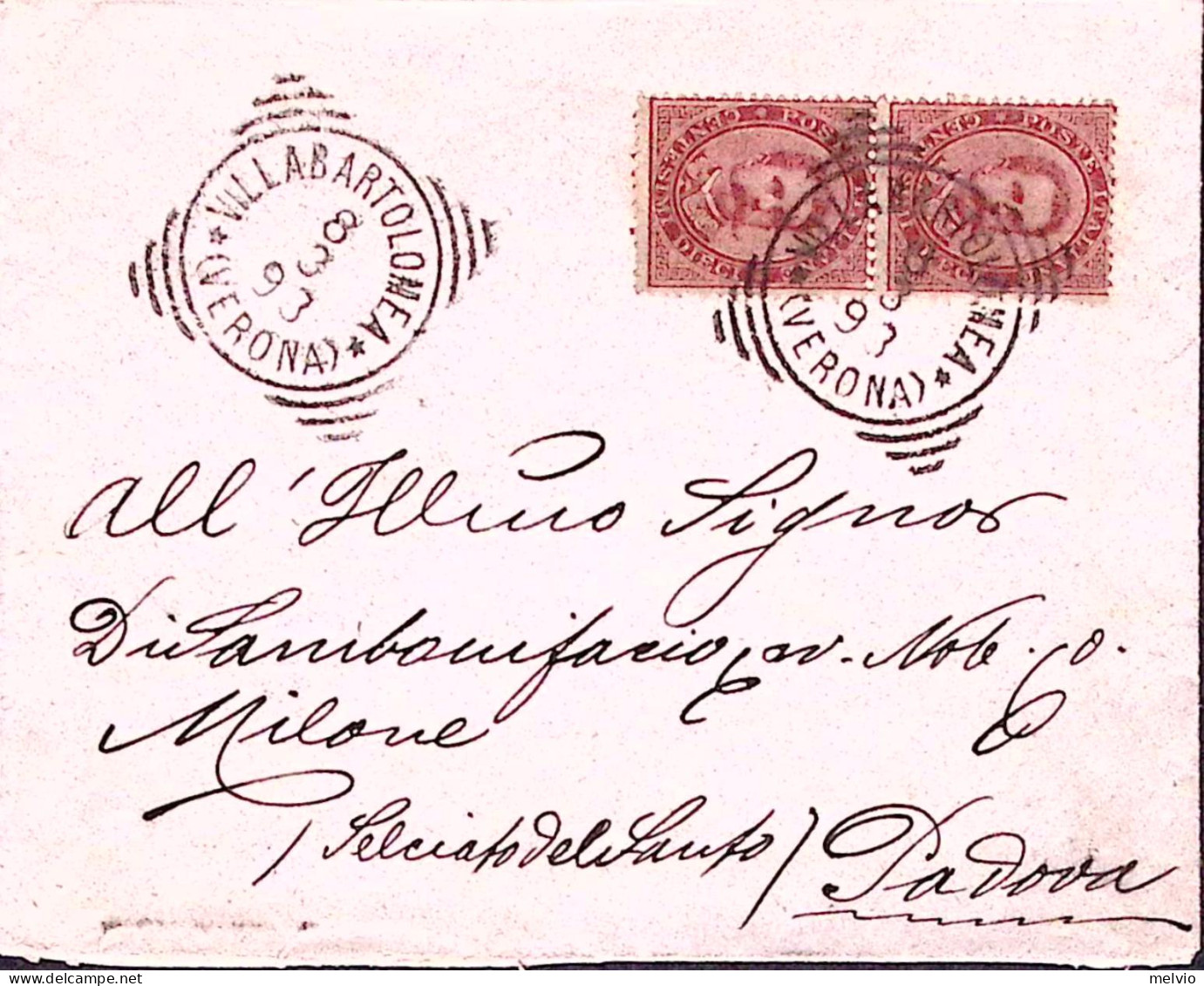 1898-VILLA BARTOLOMEA Tondo Riquadrato (8.9) Su Busta Affrancata Effigie Coppia  - Poststempel