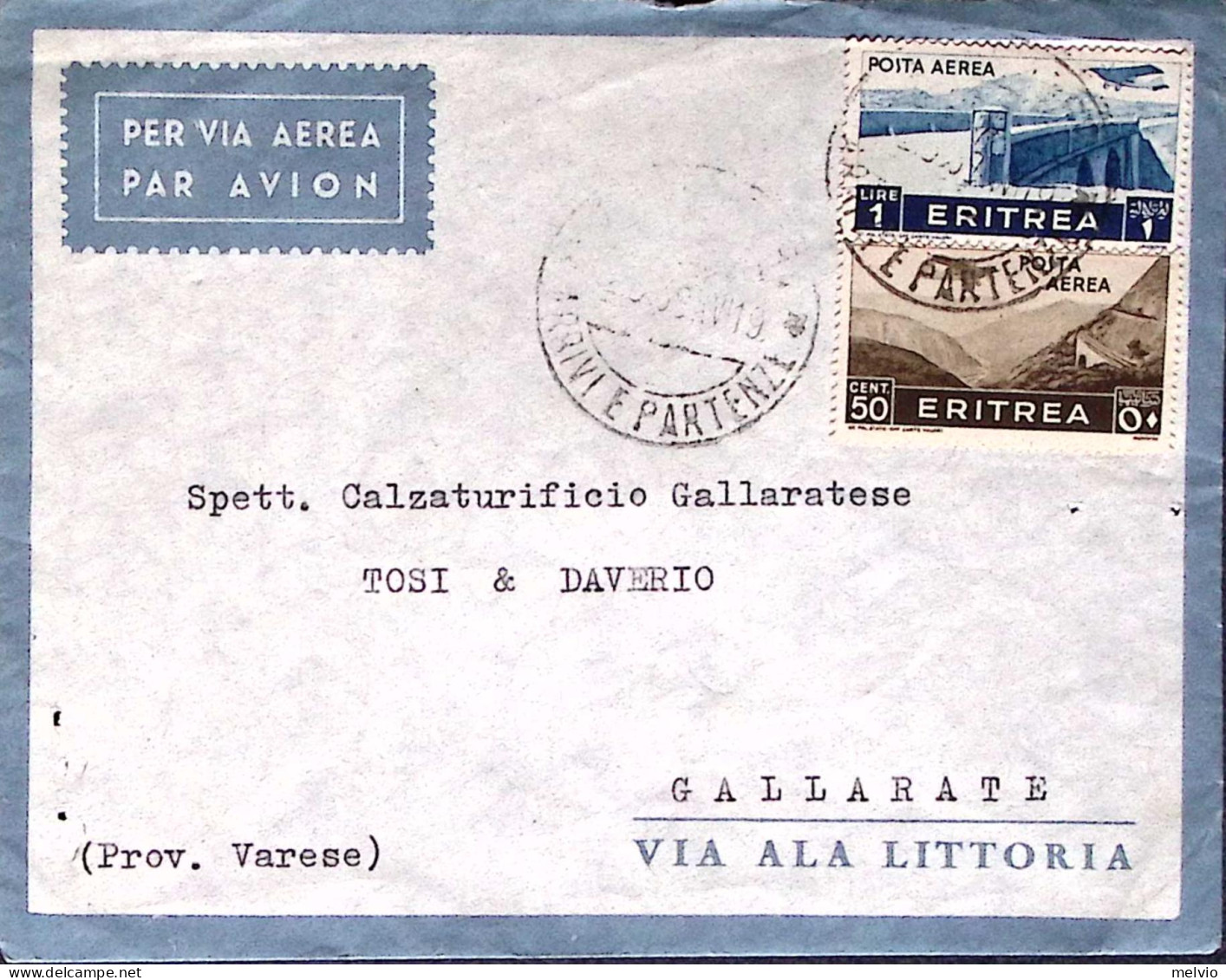 1938-ERITREA POSTA Aerea C.5 E Lire 1 Su Busta Via Aerea Addis Abeba (1.4) - Erythrée