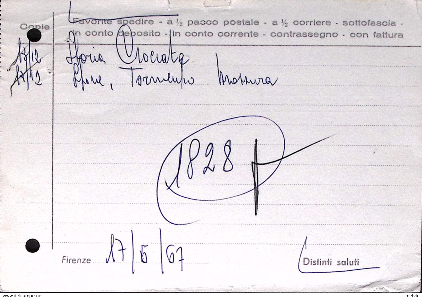 1967-MICHELANGIOLESCA Lire 15 Isolato Su Cedola Commissione Libraria Firenze (18 - 1961-70: Poststempel