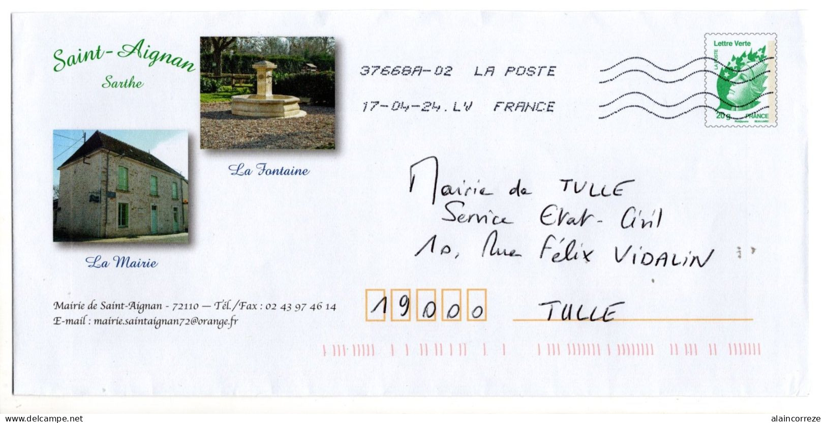 Entier Postal PAP Local Personnalisé Sarthe Saint Aignan Mairie Fontaine - PAP: Aufdrucke/Beaujard