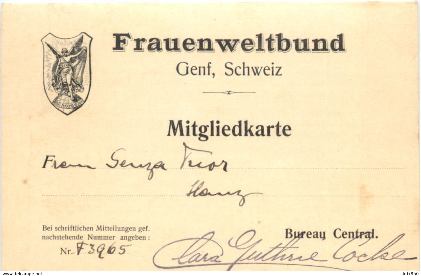 Genf - Frauenweltbund - Mitgliedkarte - Genève