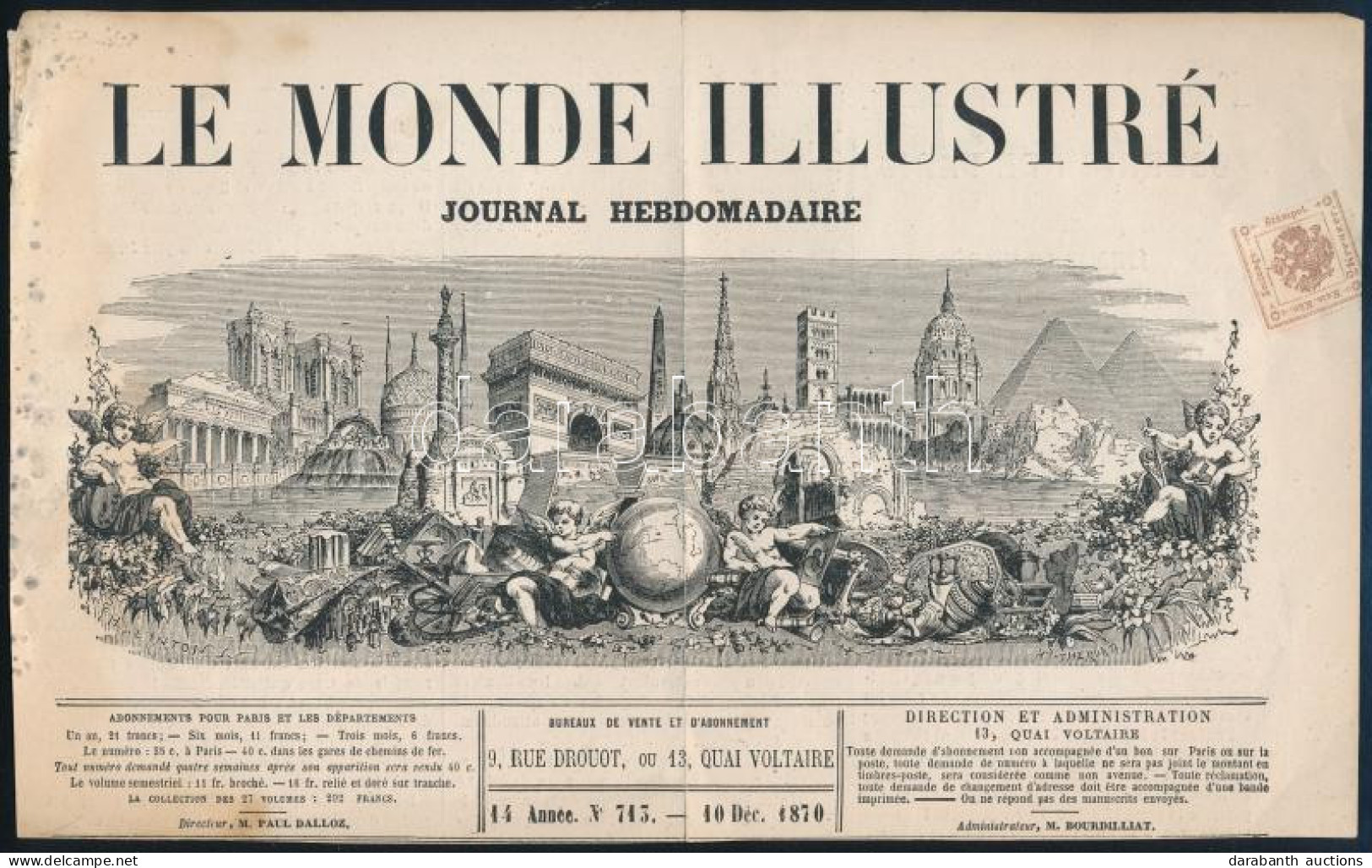 Ausztria 1870 Dekoratív Francia újságfejléc Bélyegzés Nélküli 2kr Hírlapilleték Bélyeggel - Autres & Non Classés