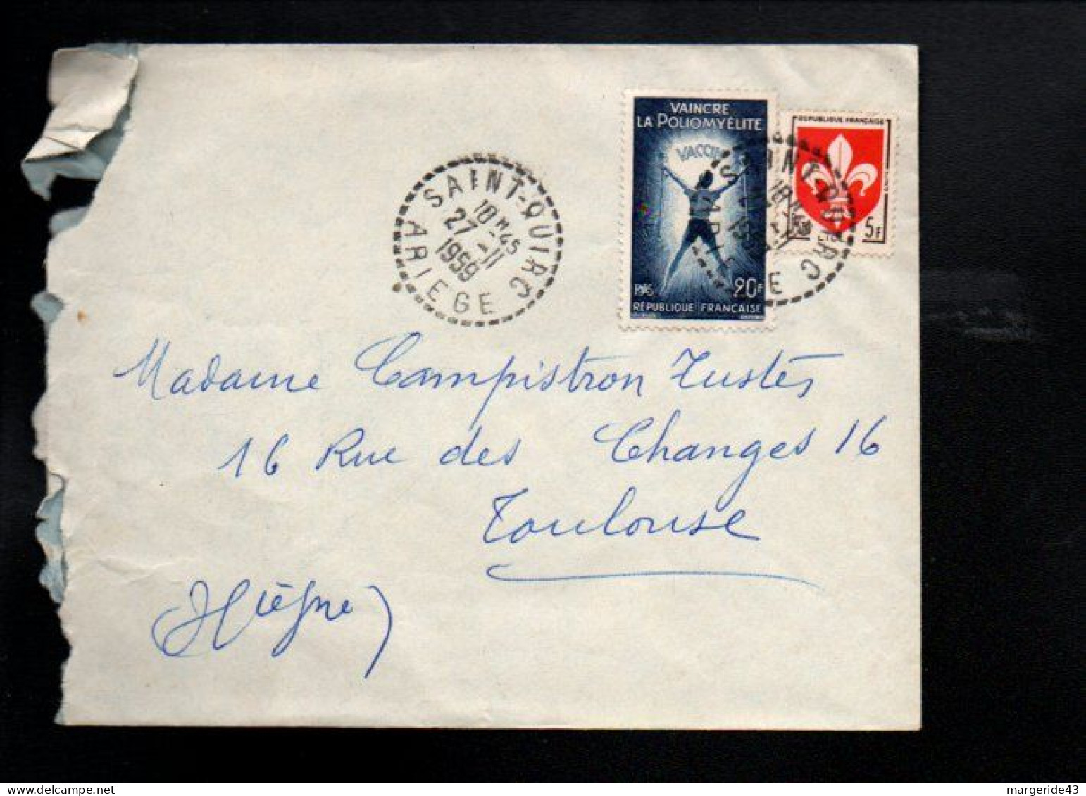 AFFRANCHISSEMENT COMPOSE SUR LETTRE DE SAINT QUIRIC ARIEGE 1959 - Tariffe Postali