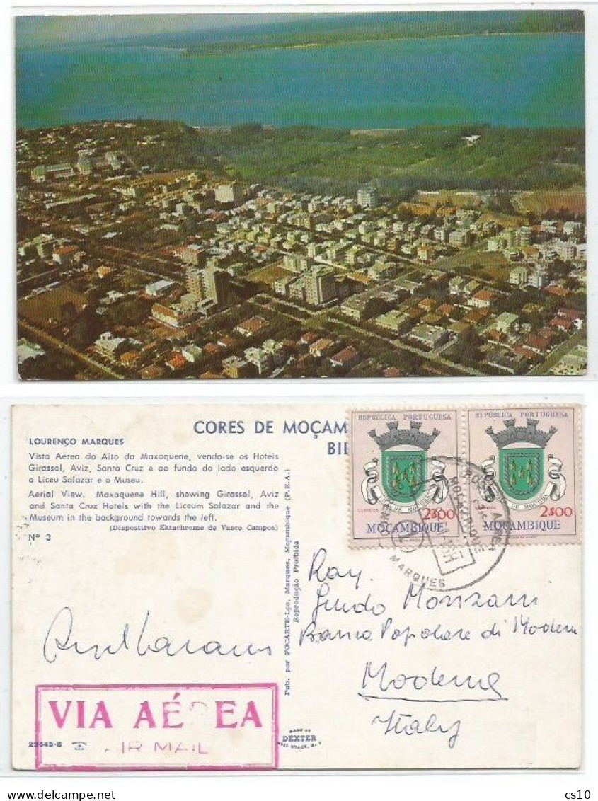 Lourenco Marques Barrio Maxaquene Airmail Pcard 11aug1961 With Coat-of-Arms Mocambique $2 Pair To Italy - Mosambik