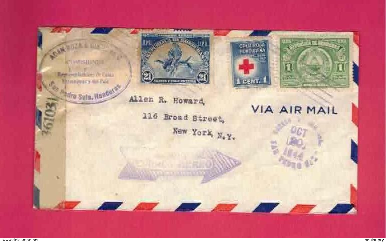 Honduras - Lettre De 1944 Pour Les USA EUAN - YT N° PA 129, PA 78 Et Timbre De Bienfaisance Croix-rouge à 1 C - Croce Rossa