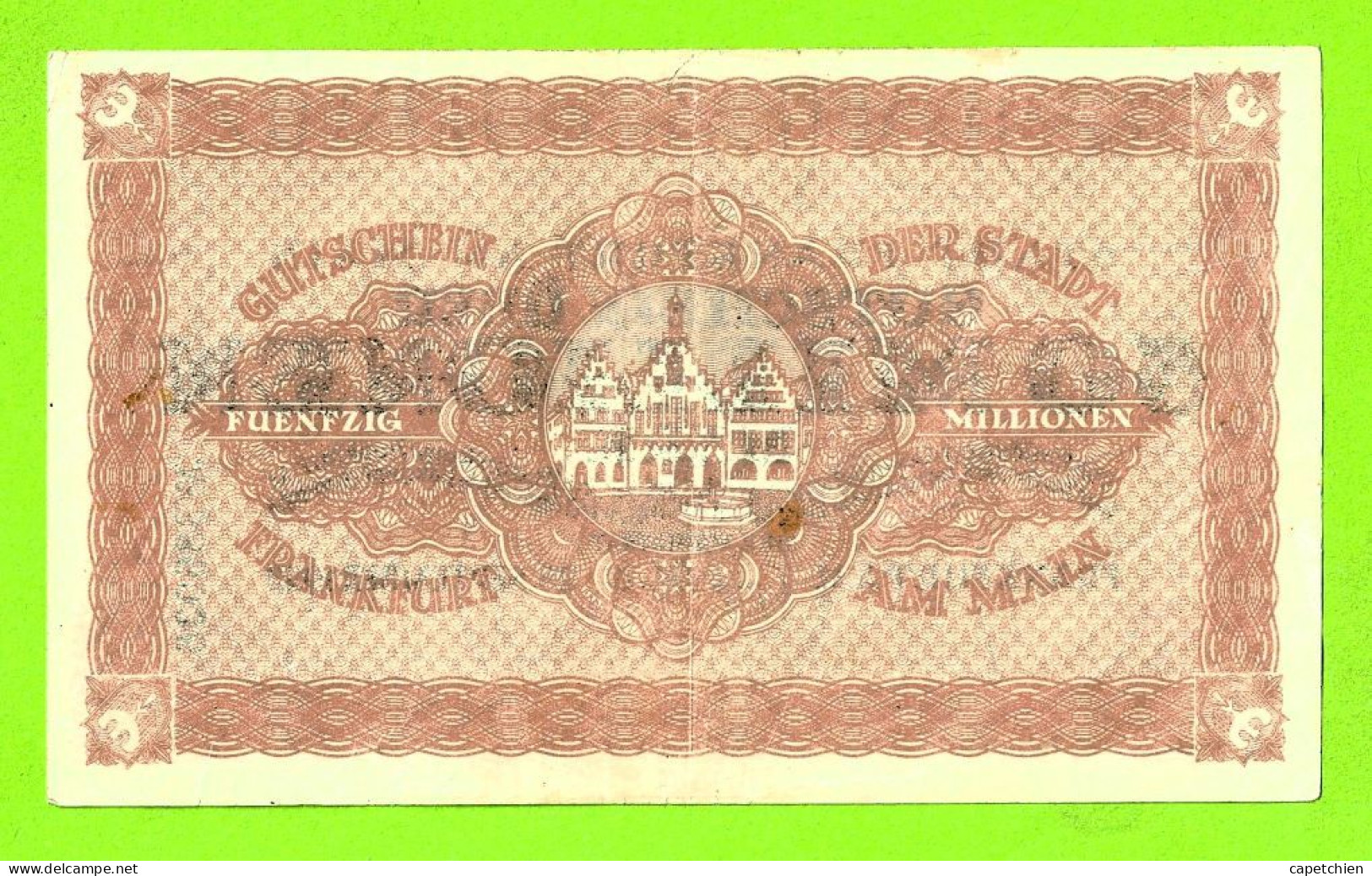 ALLEMAGNE / NOTGELD Der STADT FRANKFURT Am MAIN / 50 MILLIONEN MARK /  N° 386035 / 28 SEPTEMBRE 1923 - [11] Lokale Uitgaven