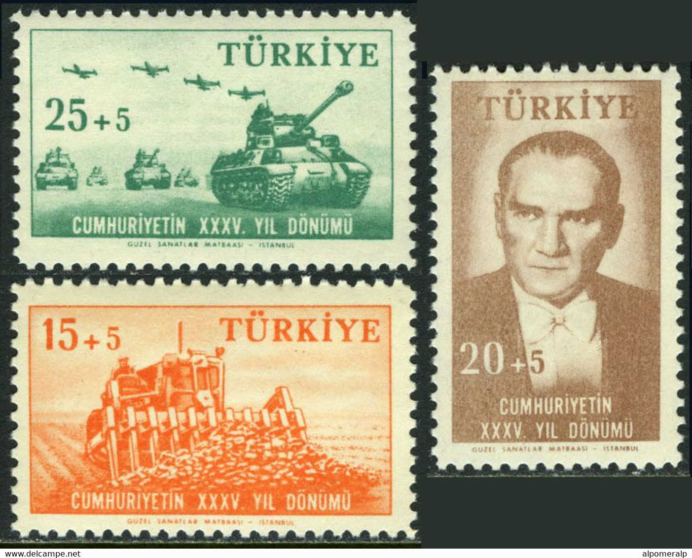 Türkiye 1958 Mi 1612-1614 MNH Republic, 35th Anniversary - Unused Stamps
