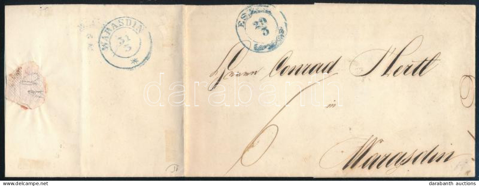1850 Levél 6kr Portóval, Teljes Tartalommal Kék "ESZÉK" - Kék "WARASDIN" - Autres & Non Classés