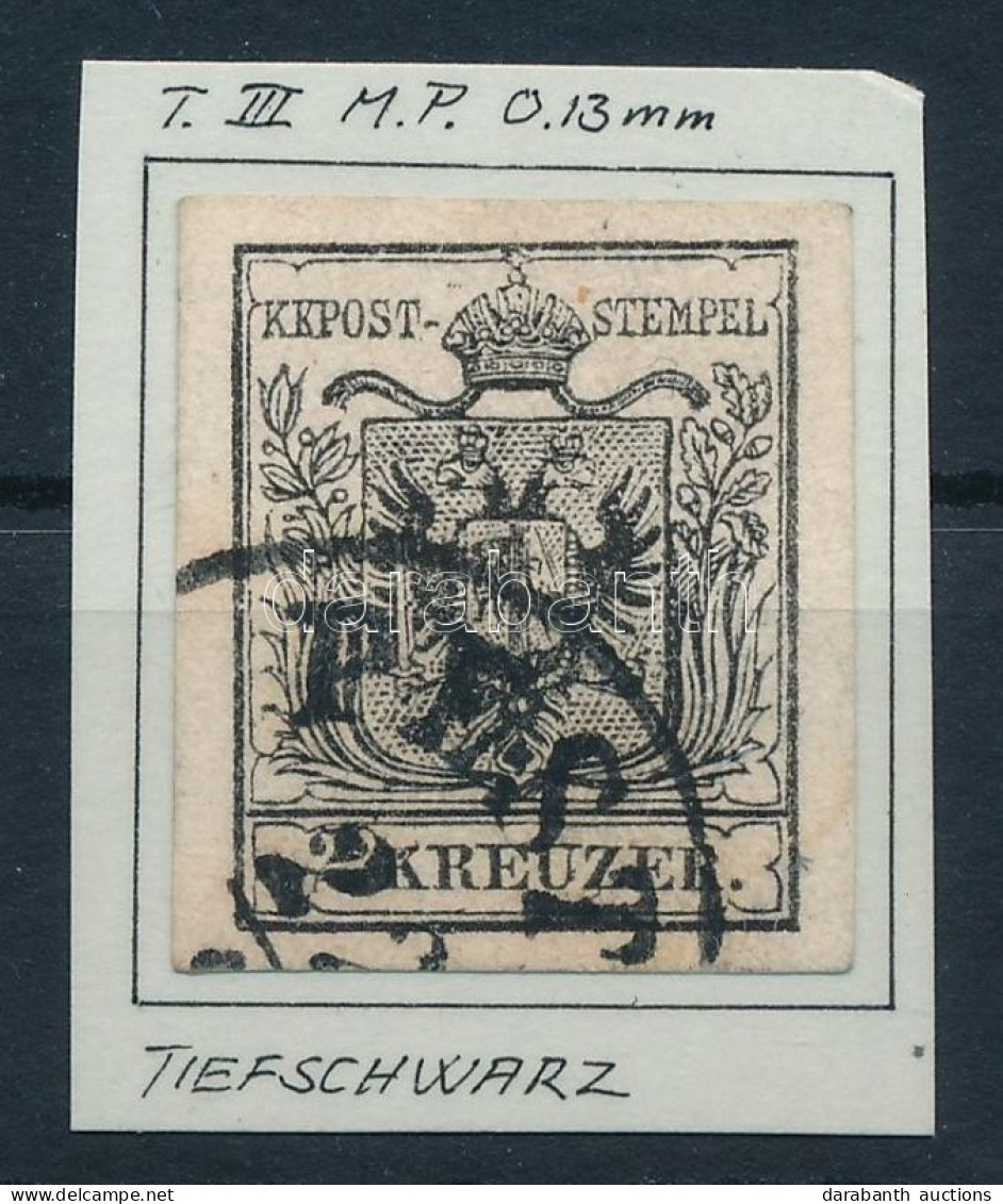 O 1850 2kr MP III Mélyfekete Bélyeg Szép Szélekkel, 0,13 Mm Kartonpapír "PEST(H)" Sign: Ferchenbauer - Andere & Zonder Classificatie